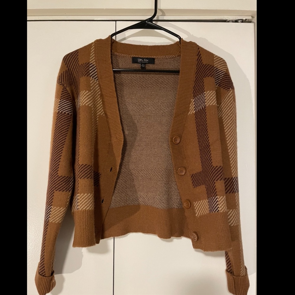 Small plaid cardigan.